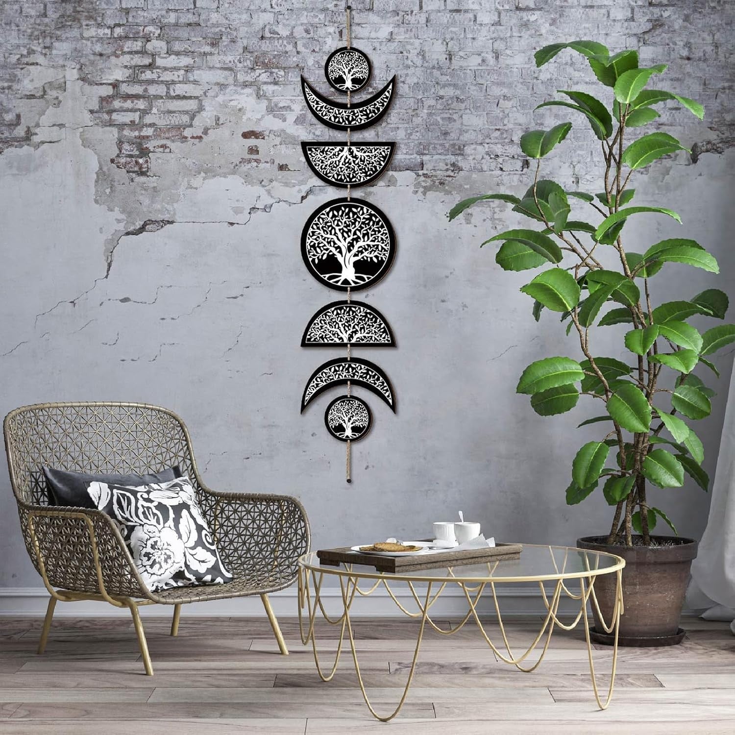 Moon Phase Wall Decor Wooden Boho Hanging Nordic Gothic Art