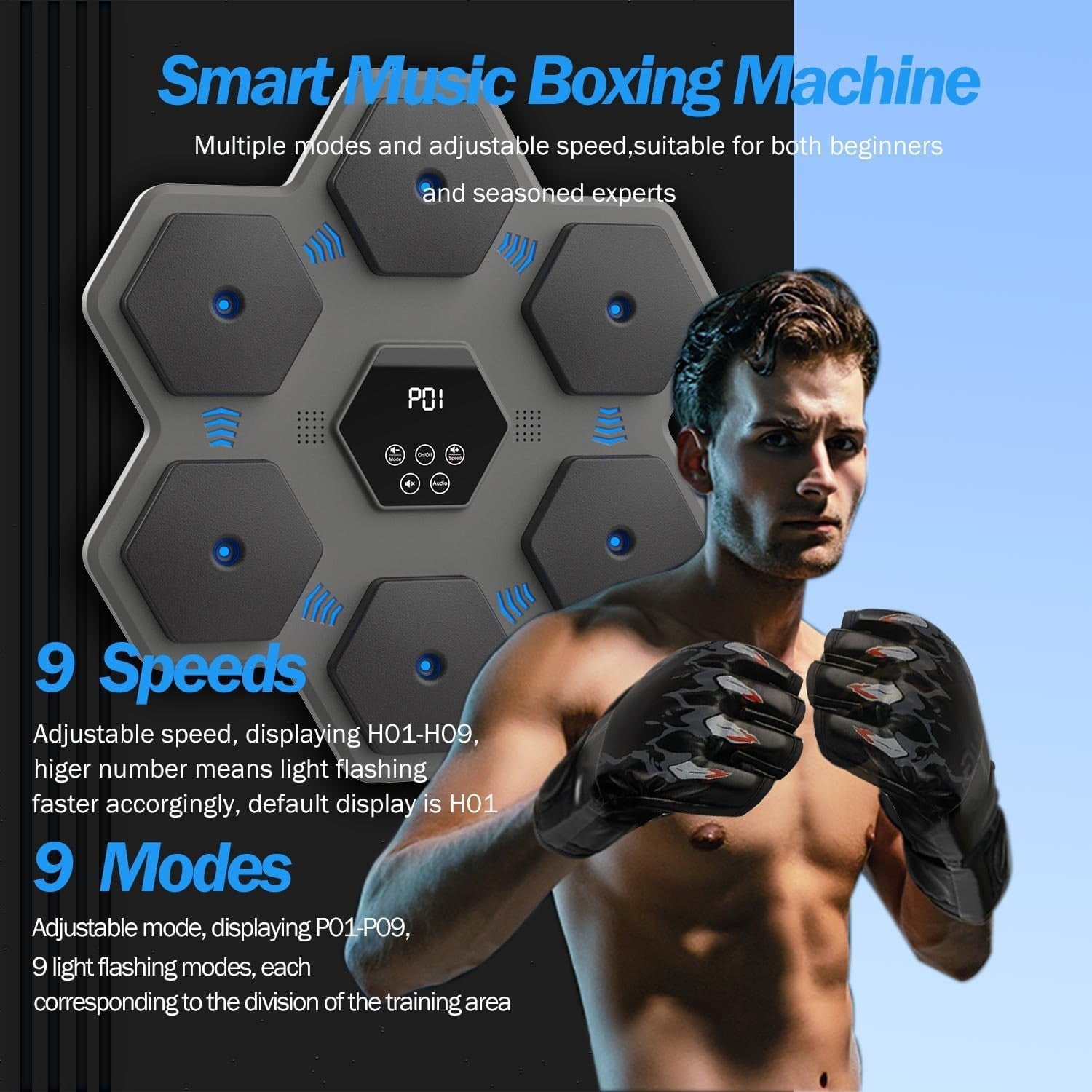 Music Boxing Machine LED Punch Trainer Bluetooth Mounted Gloves