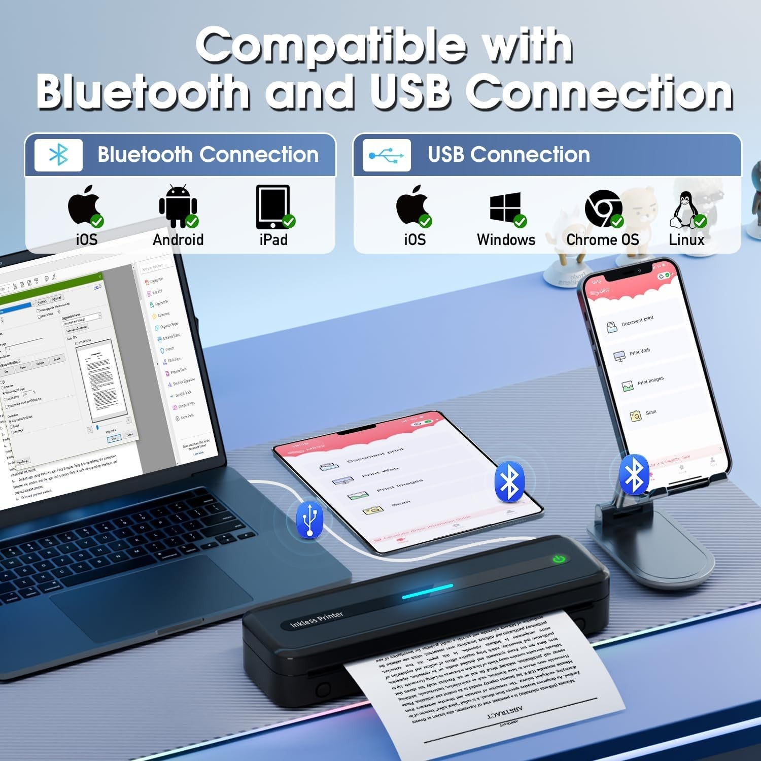 ASprink Portable Bluetooth Thermal Printer – A4/US Letter Inkless Mobile Printer