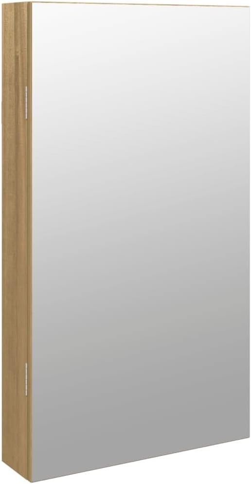 Brown Wall Mounted LED Jewellery Organizer Mirror Lockable Cabinet