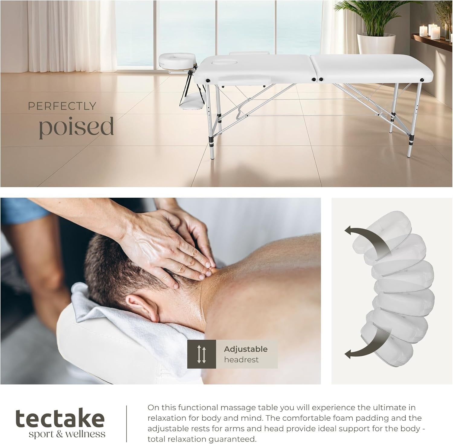 Portable 2 Section Massage Table Foldable Spa Beauty Bed 60cm Adjustable White