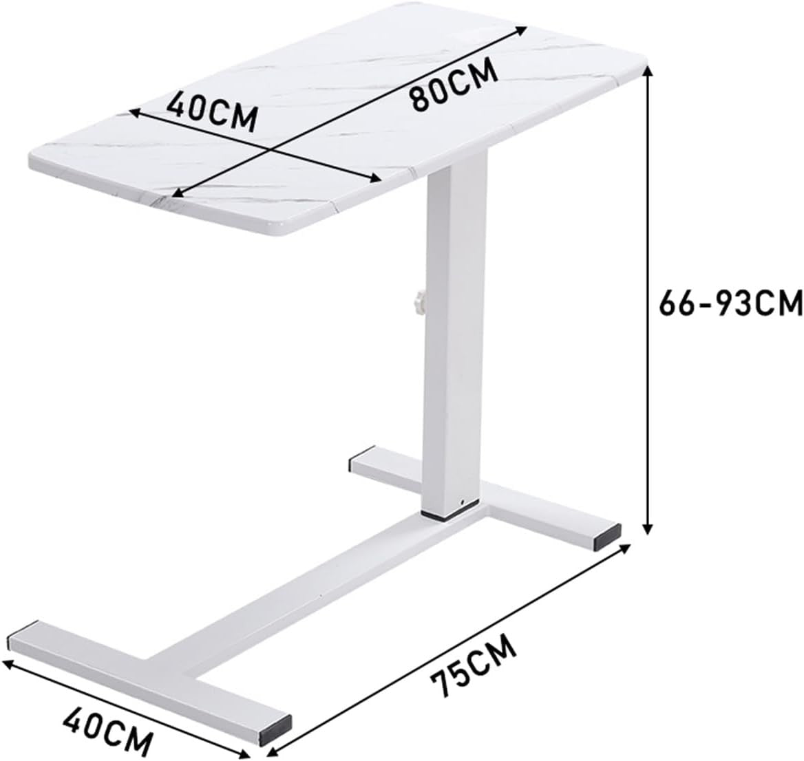 Overbed Table Adjustable Height Laptop Desk C Shaped Rolling Marble 80x40cm