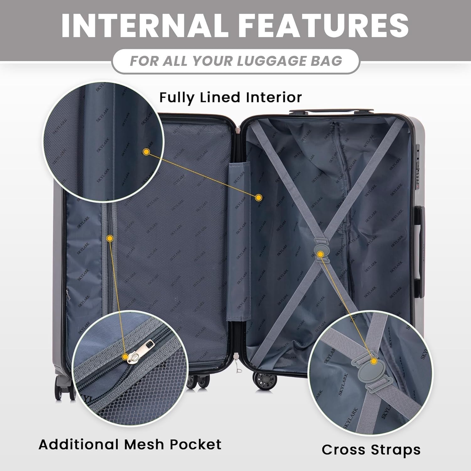 Medium 24 Inch ABS Hard Shell Travel Suitcase Lightweight 4 Spinner Wheels