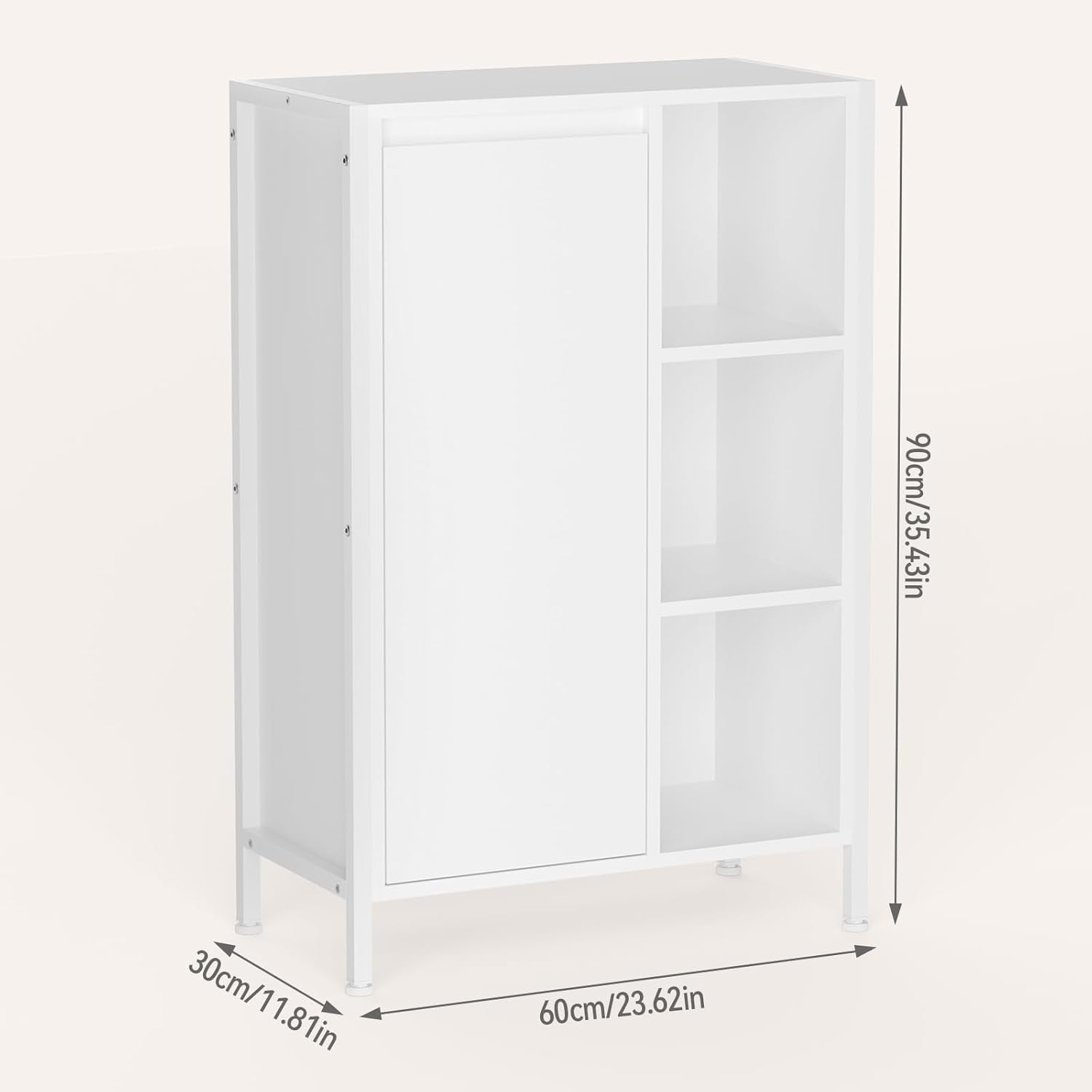 Bathroom Storage Cabinet with Laundry Basket 3 Tier Shelves White Slim Unit