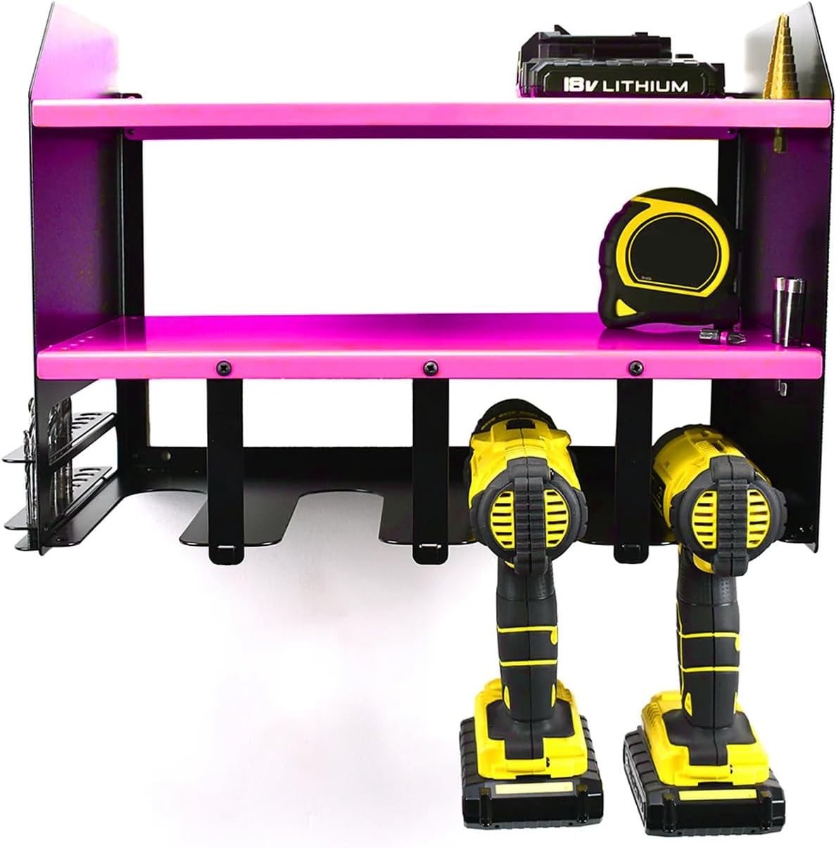 Wall-Mount Drill Storage Rack Pink 23D x 39.5W x 30.5H cm