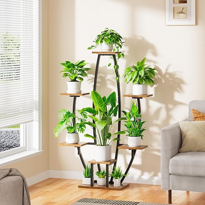 7-Tier Indoor Plant Stand with Grow Lights, Metal Corner Shelf Rack