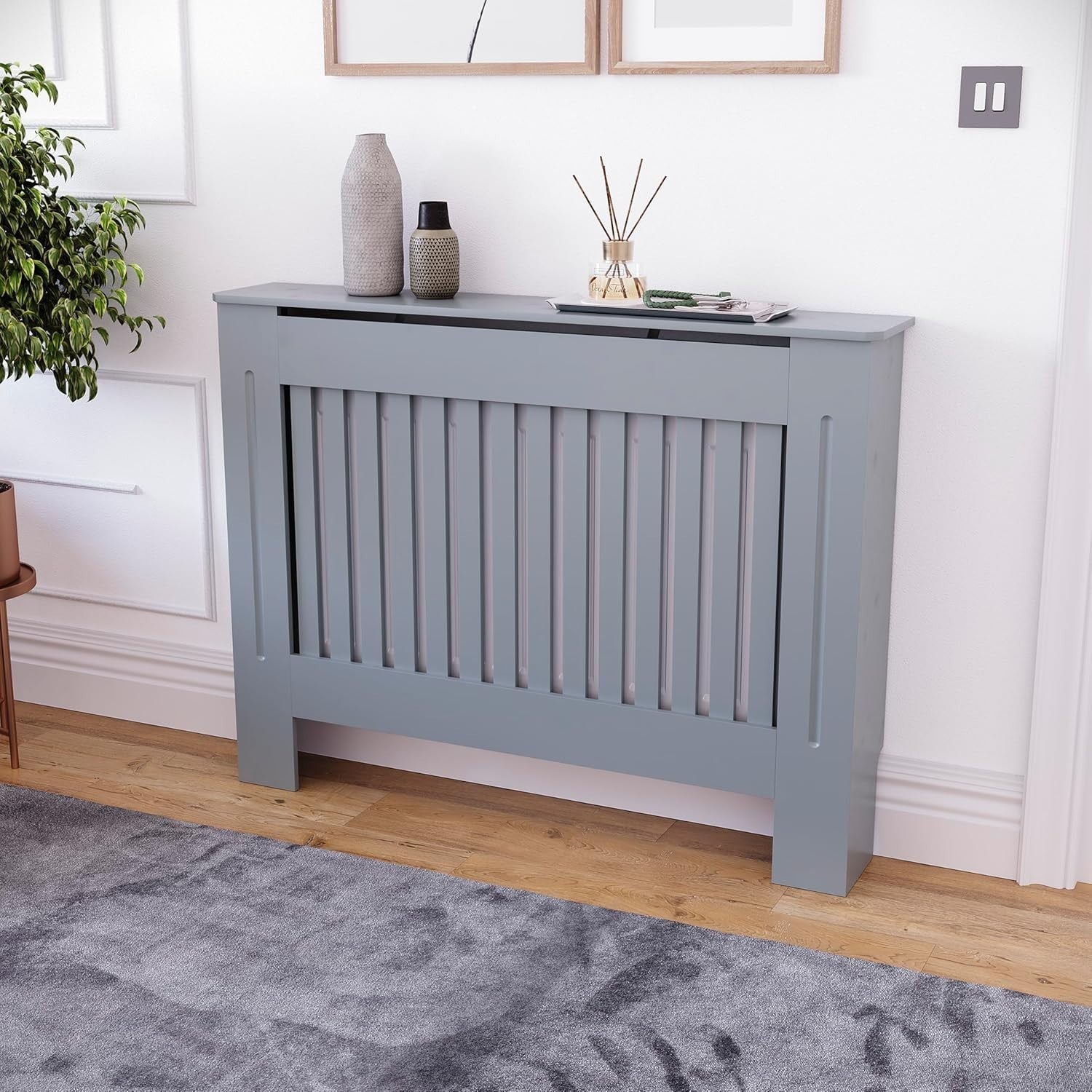 Medium Grey Radiator Cover Cabinet Modern MDF Slatted Heating Unit