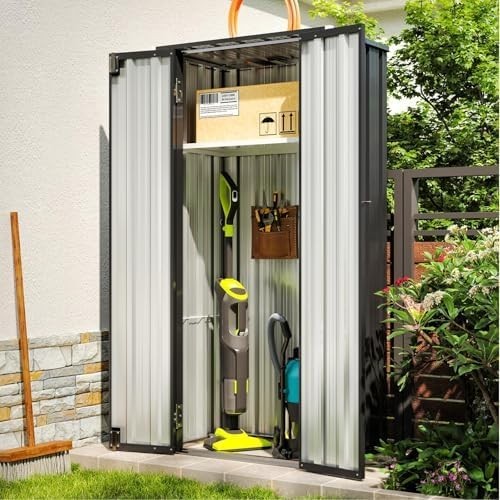 Aoxun 2.5×1.5ft Metal Garden Storage Cabinet Outdoor Vertical Shed Black