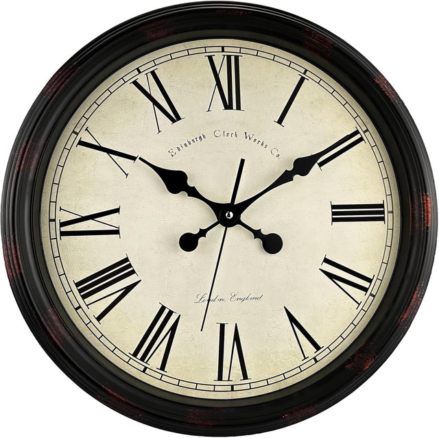 16" Vintage Wall Clock Roman Numerals Silent Quartz Large Rustic Decor