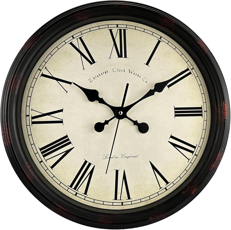 16" Vintage Wall Clock Roman Numerals Silent Quartz Large Rustic Decor
