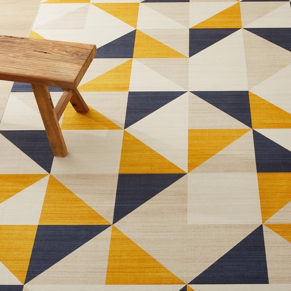 Yellow Blue Geometric Rug Soft Modern Triangle Pattern Carpet 120x170cm