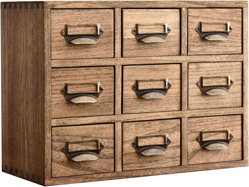Wood Desktop Organizer 9-Drawer Chest for Jewelry, Tea & Office Supplies