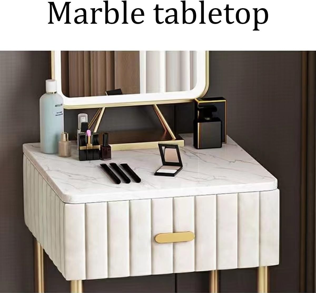 Grey Vanity Desk w/ 3-Color Dimmable LED Mirror Makeup Table & Drawers