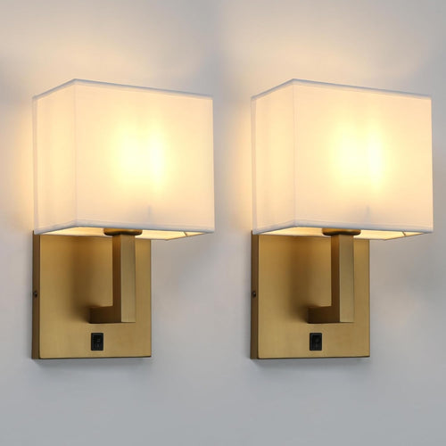 Modern Wall Light Set Linen Shade Vintage Look Warm Glow Indoor Rooms