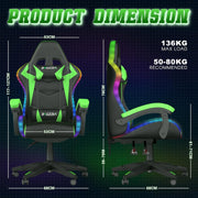 Ergonomic LED Gaming Chair with Footrest & Lumbar Support – Green High-Back