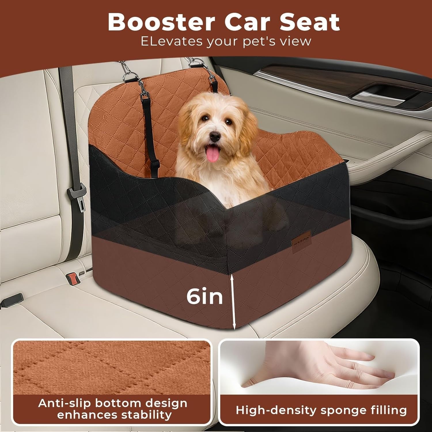 Elevated Dog Car Booster Seat Washable Travel Bed for Small Medium Dogs