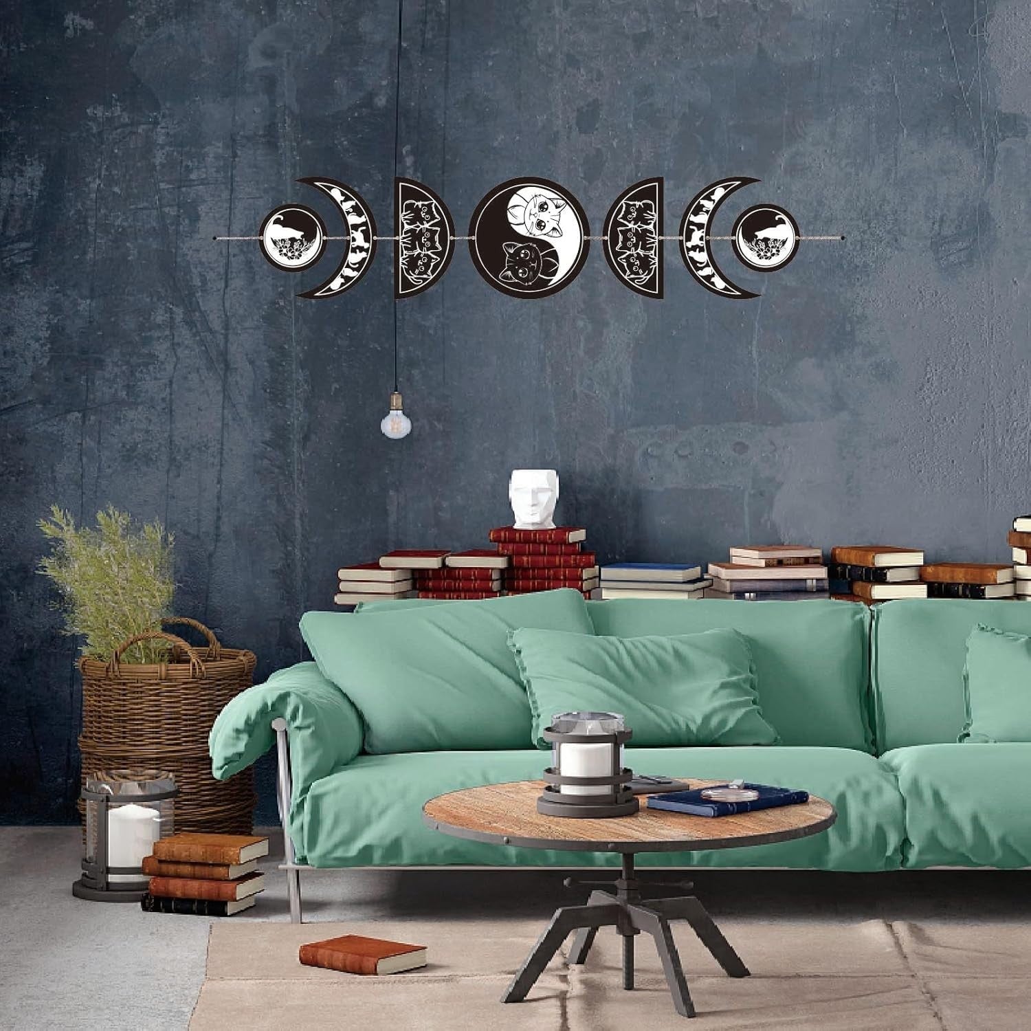 Moon Phase Wall Decor Wooden Boho 7-Piece Cat Yin Yang Art