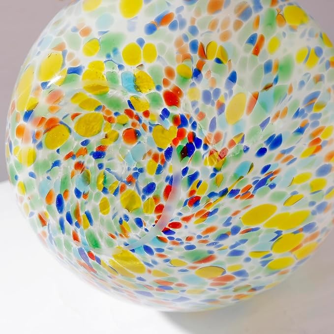 Hand Blown Colorful Glass Vase 12.5in Round Art Decor Wide Mouth