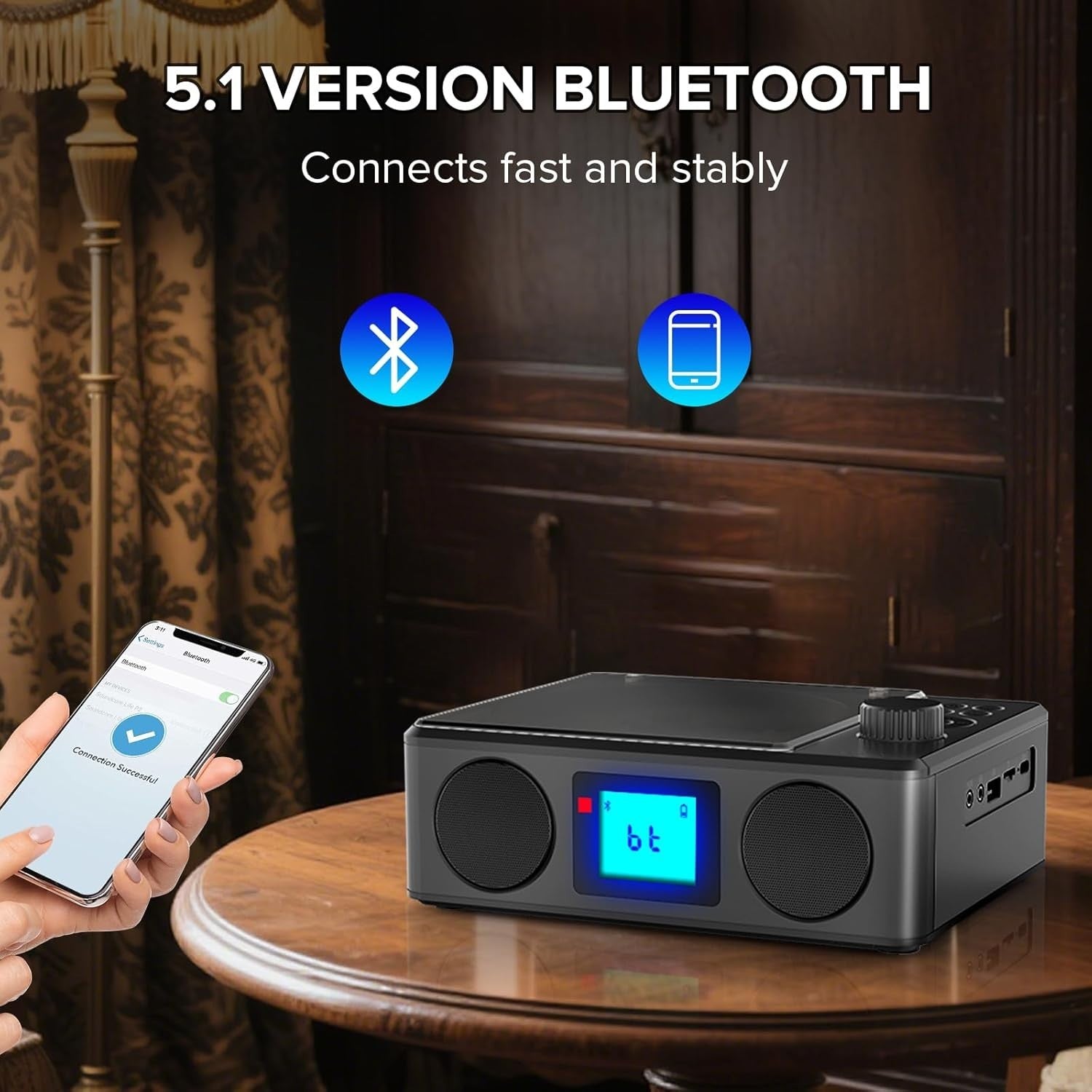 Portable Bluetooth CD Player Rechargeable FM Radio USB TF Stereo Remote