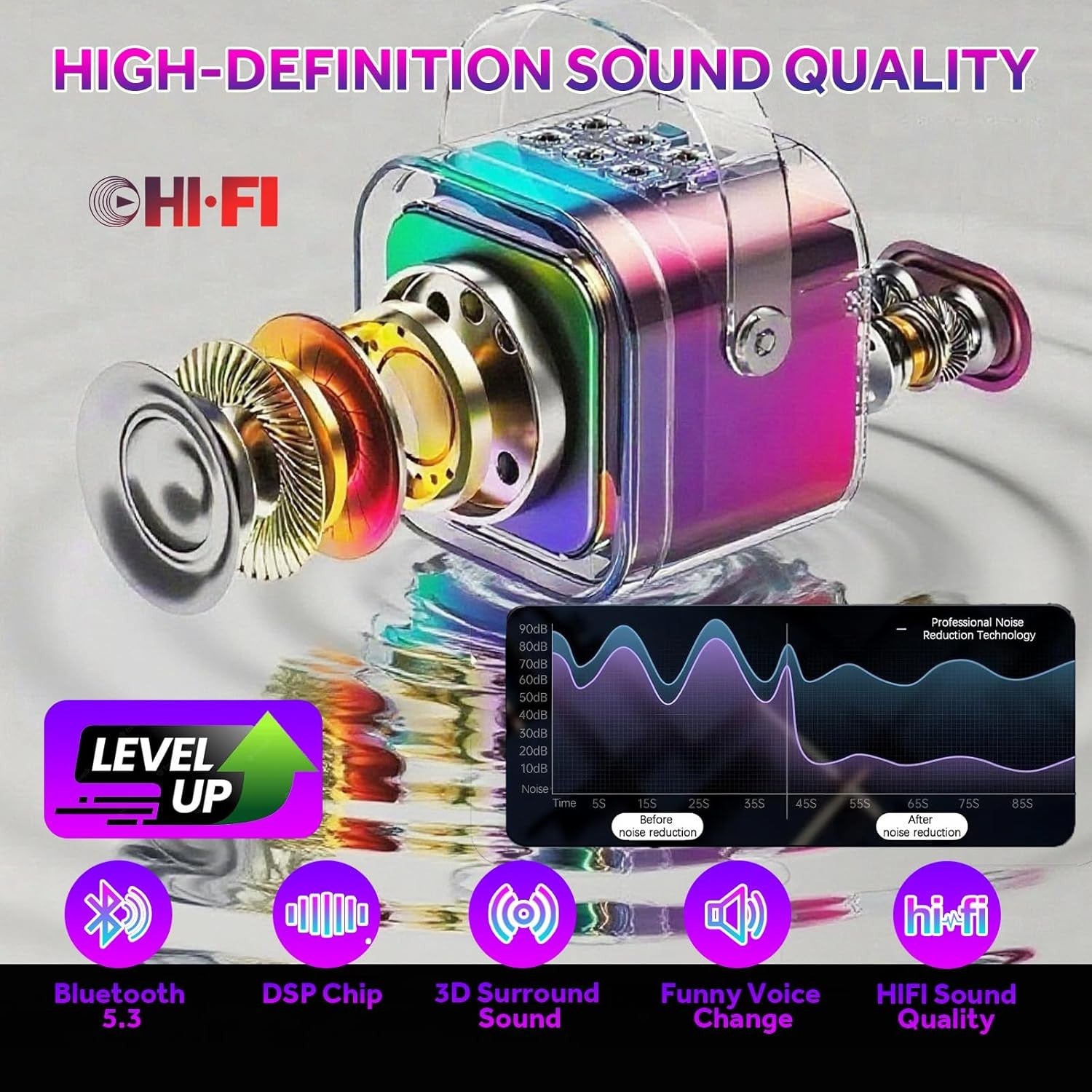 Pink Kids Karaoke Machine with 2 Wireless Mics LED Bluetooth