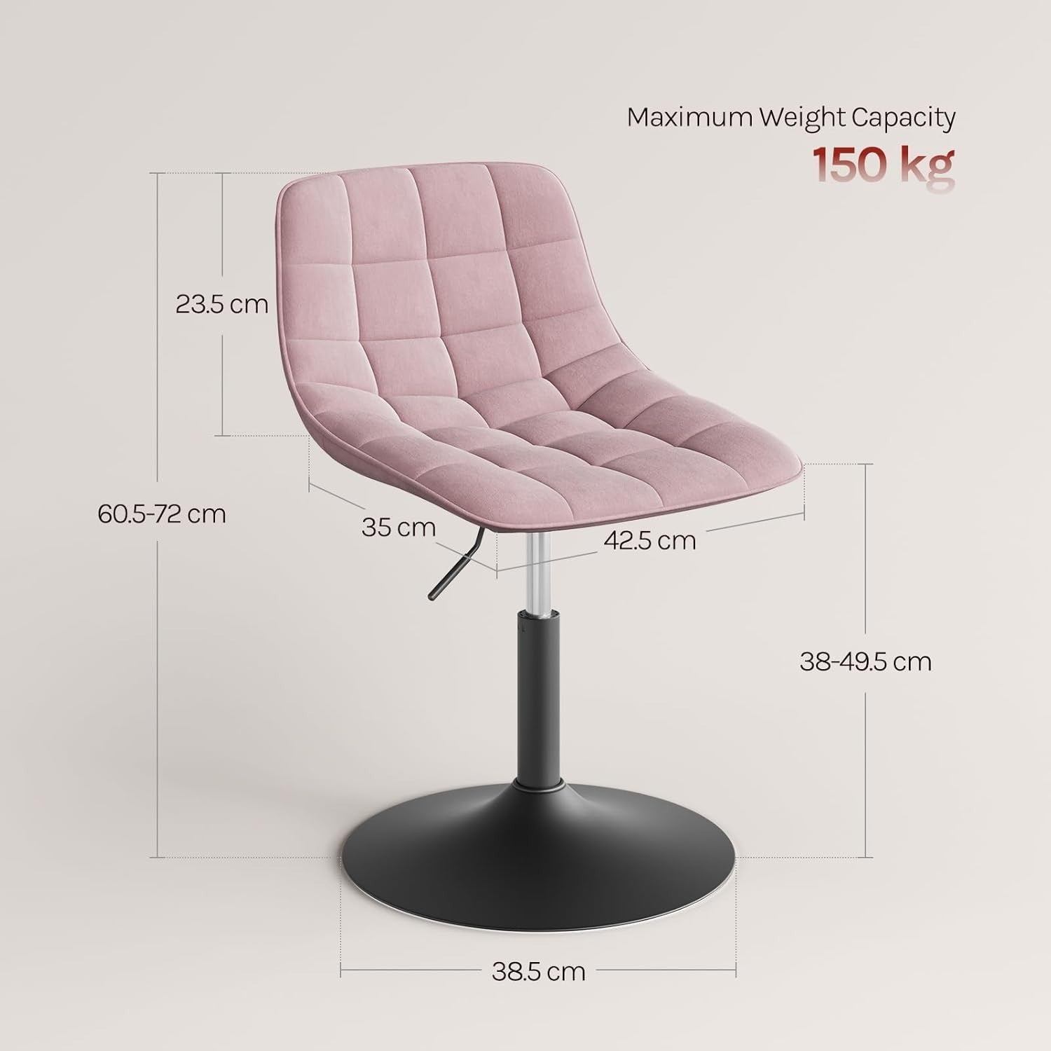 Pink Velvet Swivel Vanity Stool Height Adjustable Dressing Table Chair