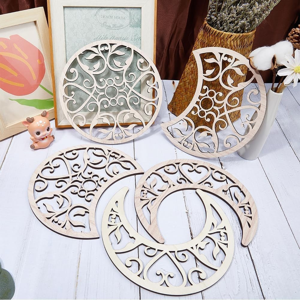 Moon Phase Wall Decor Wooden Boho Witchy 5-Piece Art
