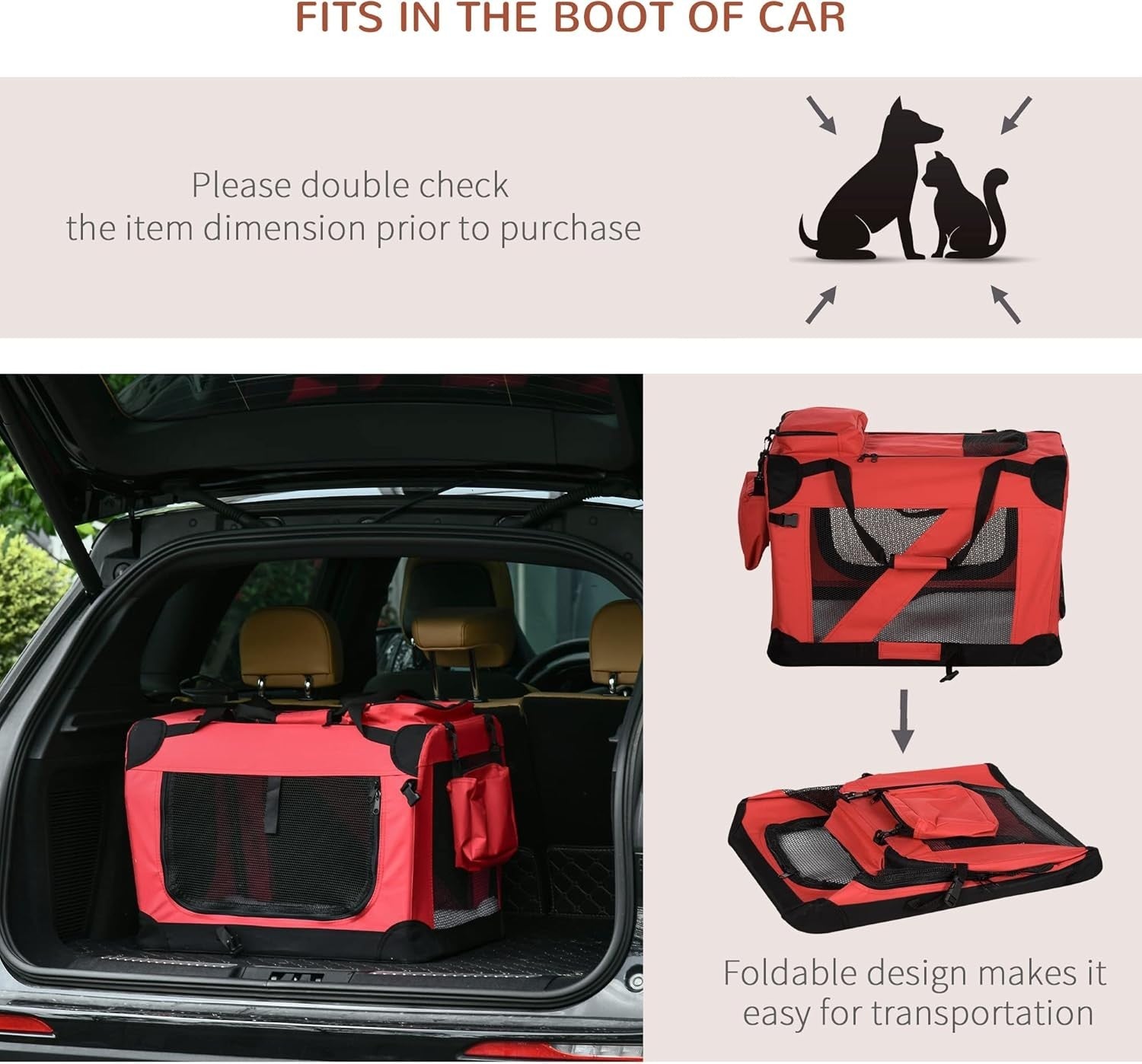 Portable Folding Soft Pet Crate 60x42x42cm with Padded Bed & Mesh Windows