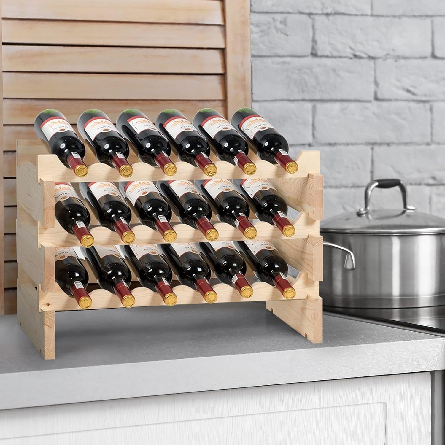 6 Tier Wooden Wine Rack for 36 Bottles Stackable Storage Shelf Home Bar