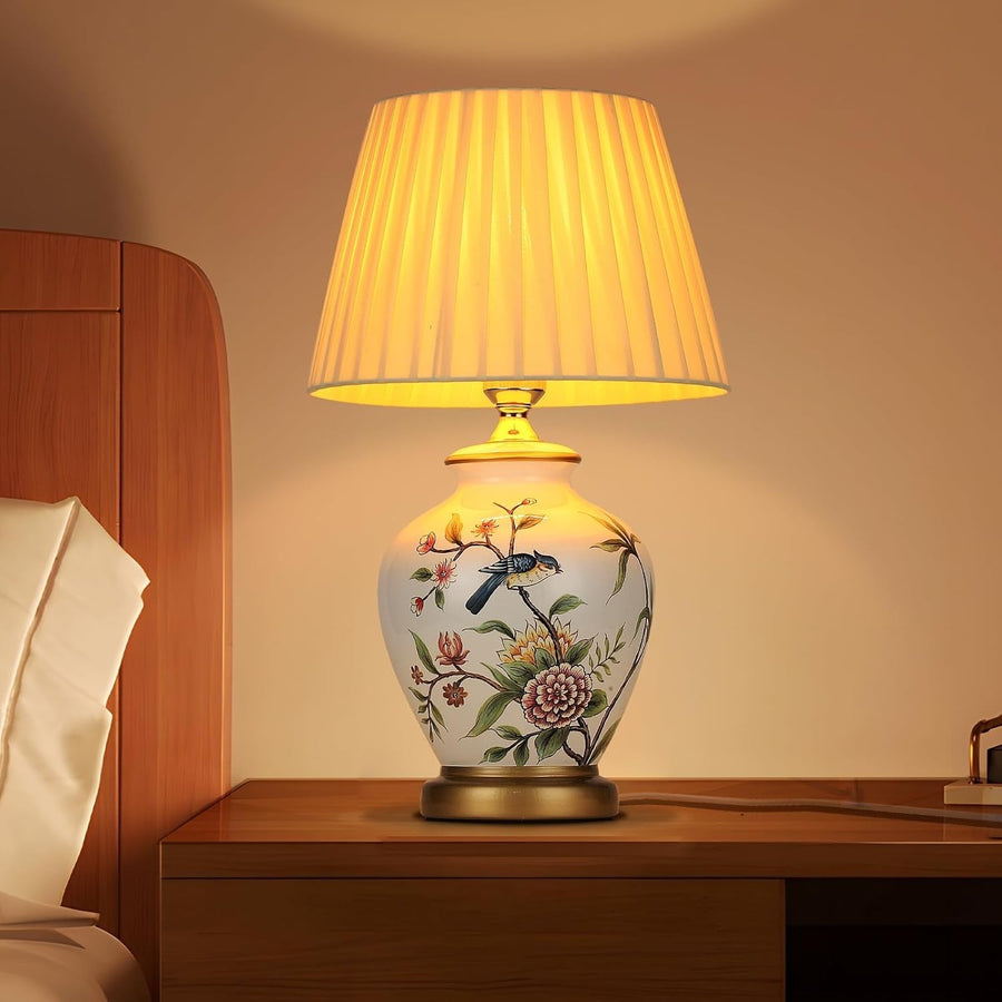Vintage Ceramic Table Lamp E27 50cm Bedside Light Floral Decor Accent