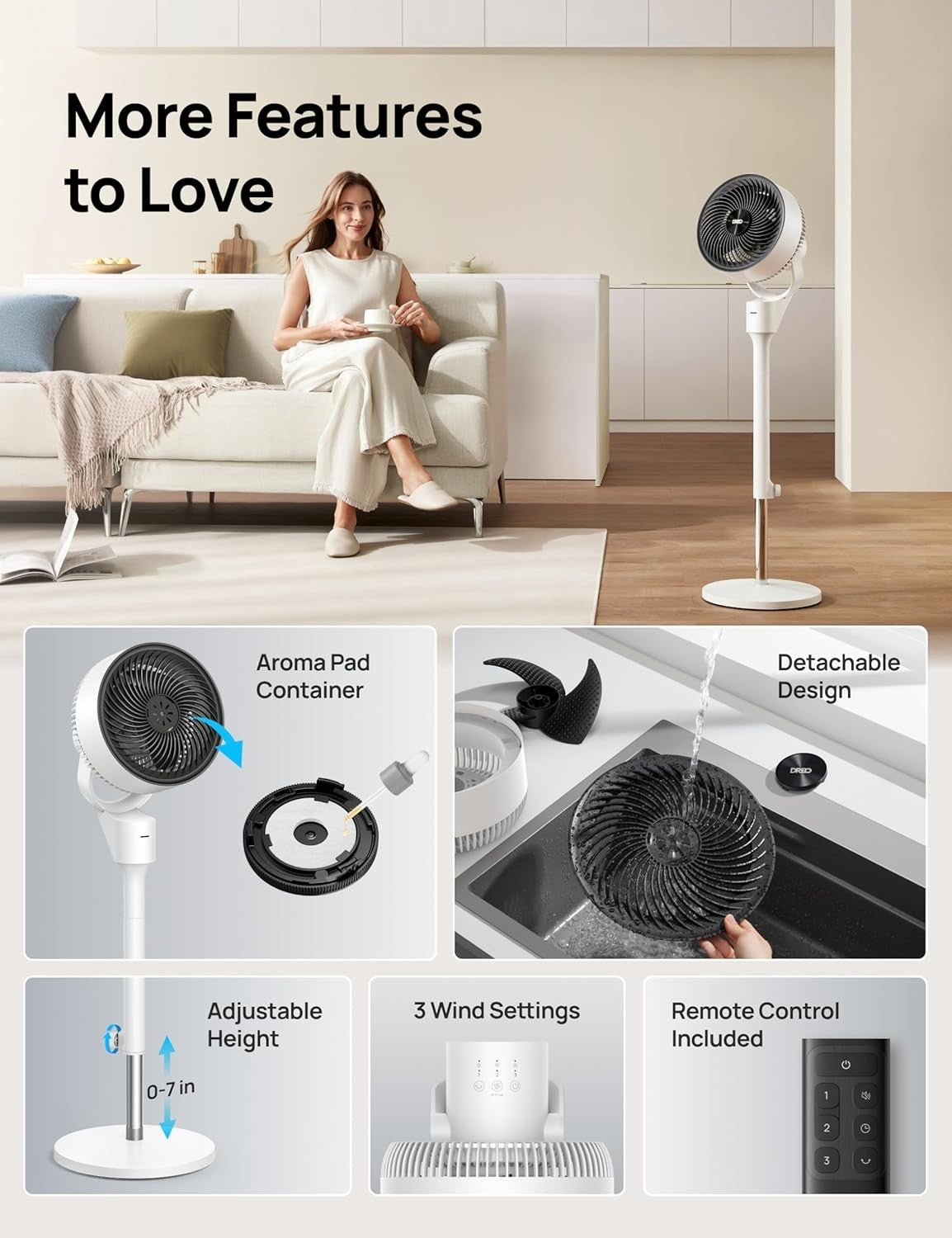 80ft Electric Standing Fan – 3-Speed Quiet Oscillating Pedestal w Remote Control