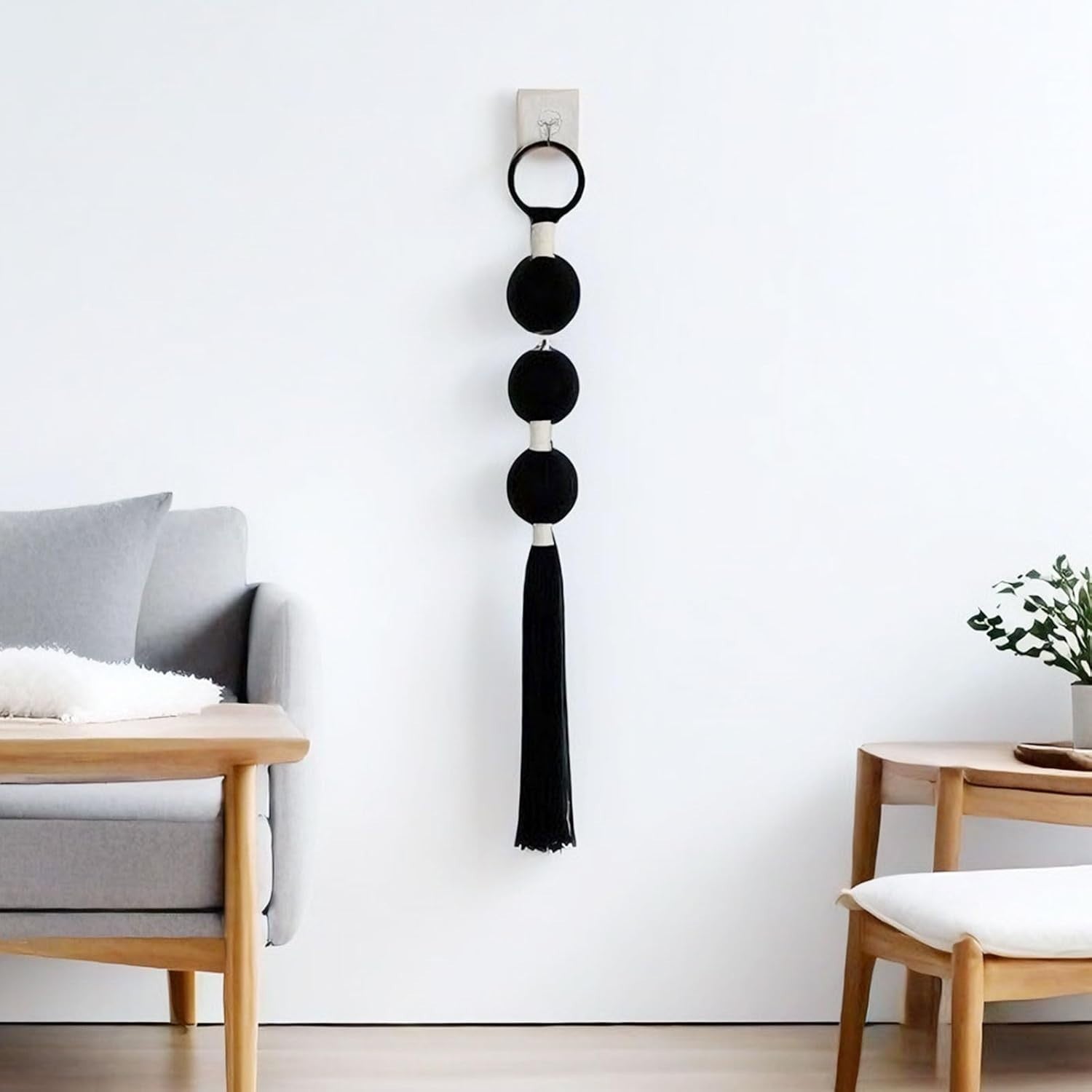 Black Boho Macrame Wall Hanging 5x70cm Cotton Tapestry Decor