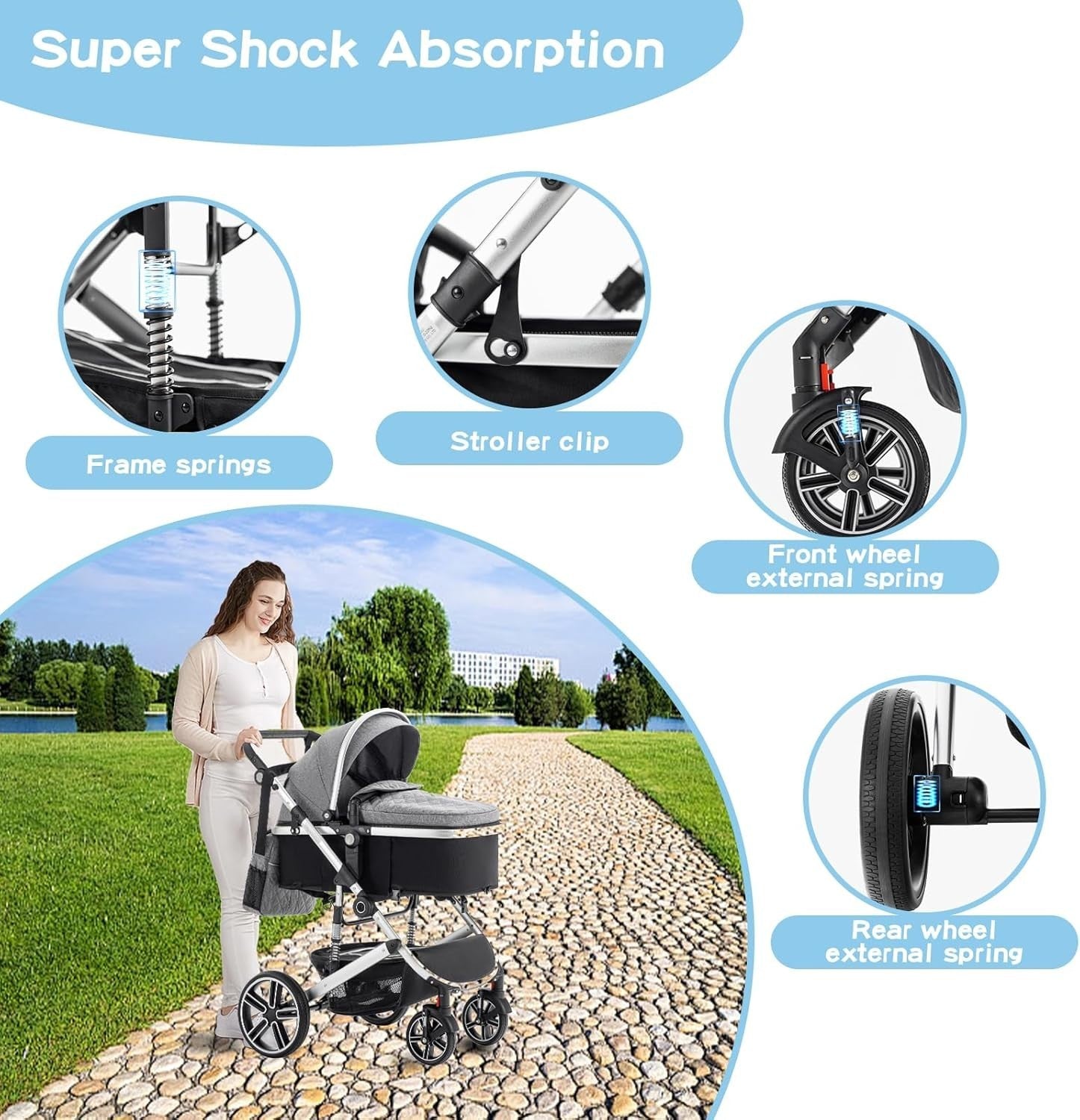 3 in 1 Travel Stroller Pram Pushchair Newborn–4 Years 22kg Black