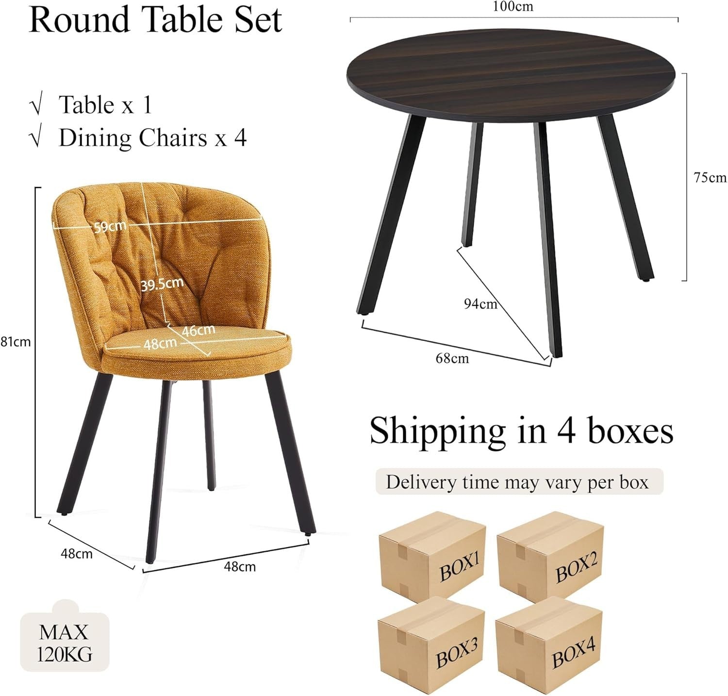 Round Marble Dining Table Set 4 Chairs Modern Kitchen Office Small Room