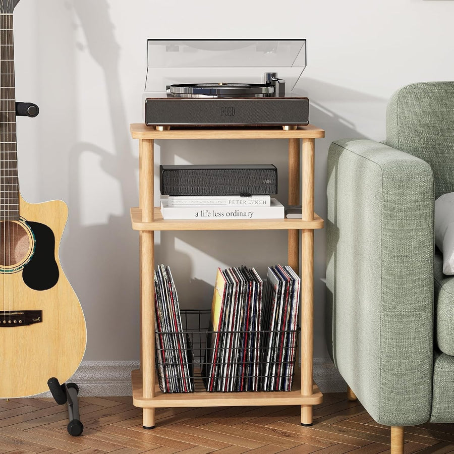 Slim 3-Tier Side Table with Storage Shelf – Small Space Bedside Nightstand