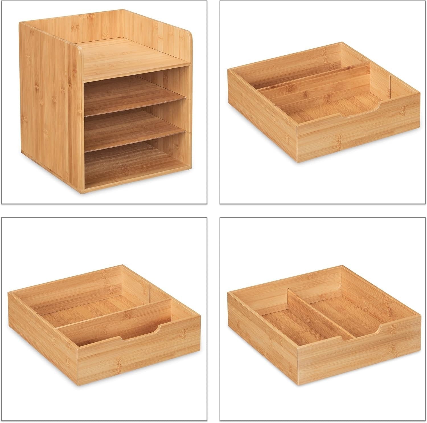 Bamboo Desk Organiser with 3 Drawers & Adjustable Compartments – Office Storage