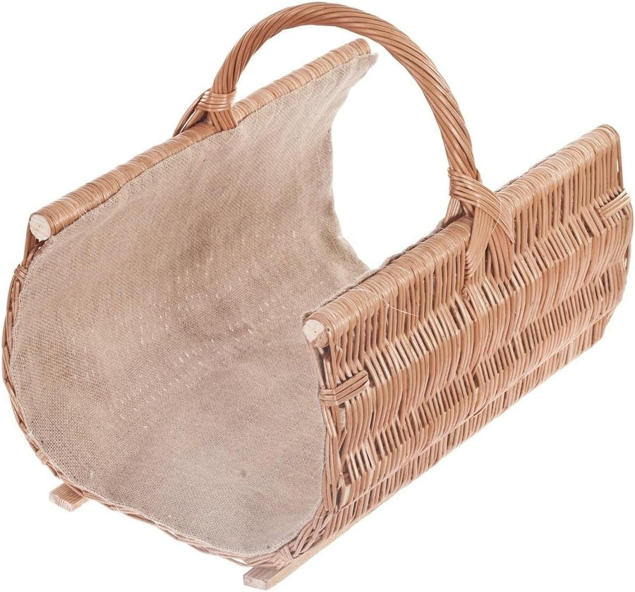Rustic Wicker Log Basket with Handle for Indoor Wood Storage 60x48x35 cm