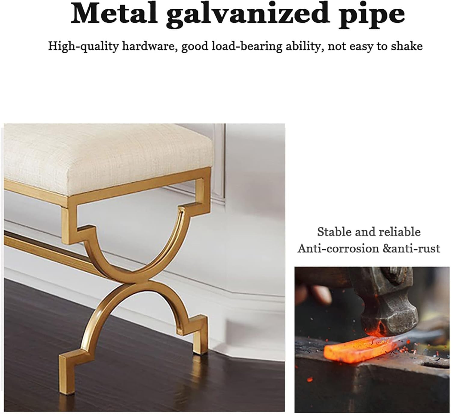 Luxurious White Upholstered Shoe Bench Gold Metal Base Modern Comfy Footrest
