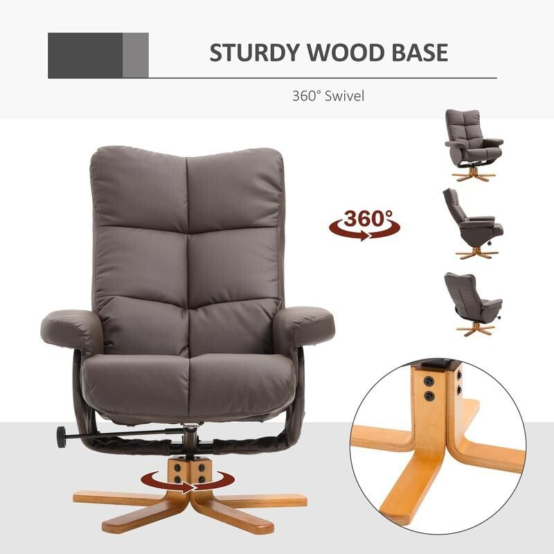Swivel Recliner Chair & Footstool Faux Leather Lounge Set with Ottoman Storage