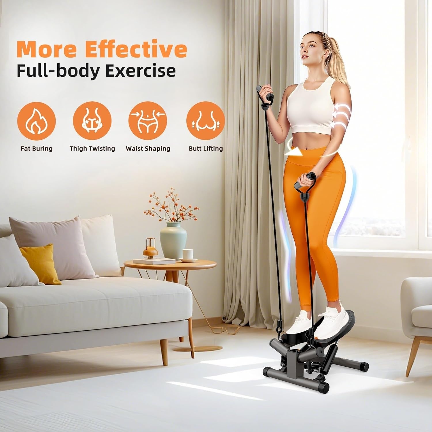 Twist Mini Stepper w/ LCD Monitor, Resistance Bands & Non-Slip Oversized Pedals