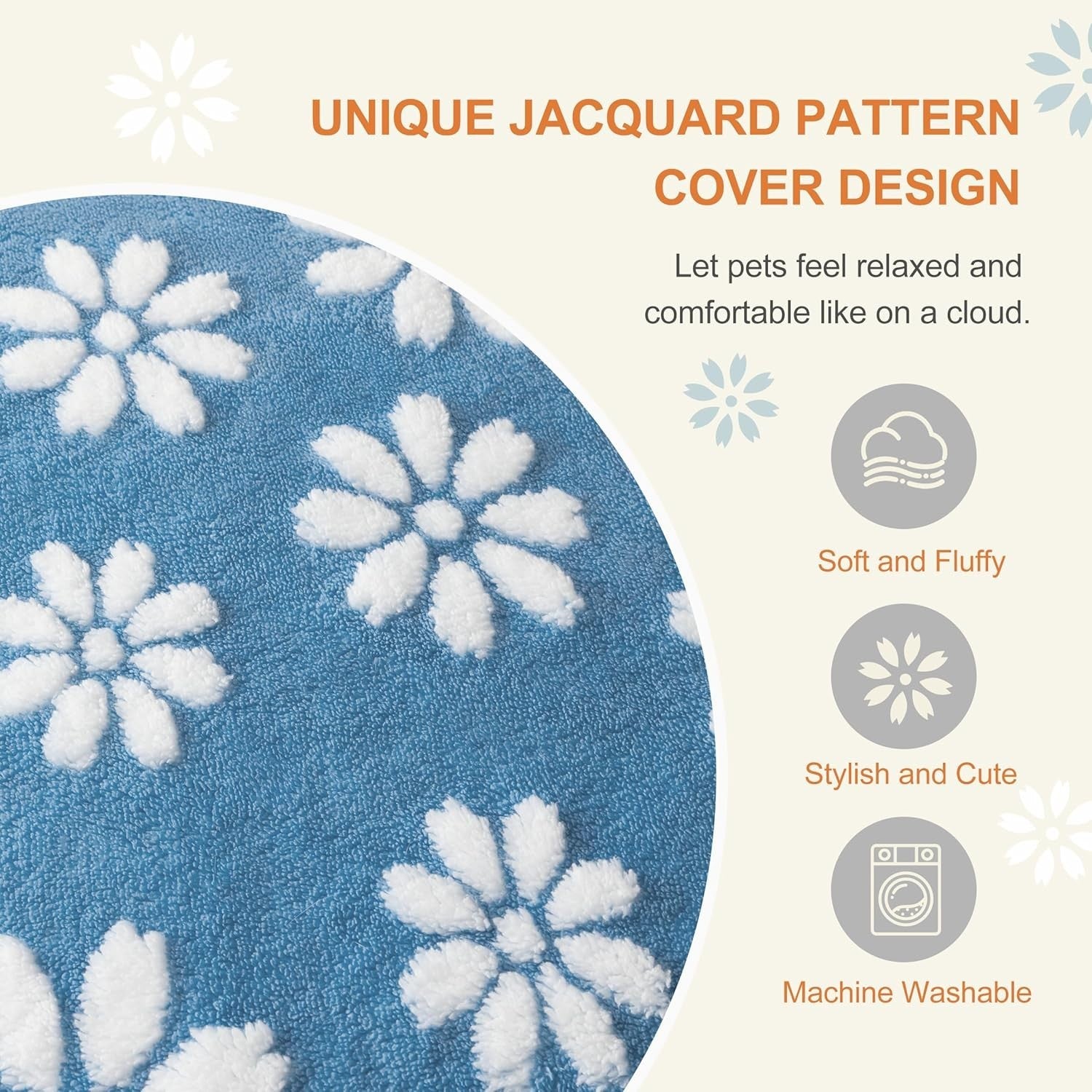 30x20in Dog Bed Washable Crate Mattress Blue Flower