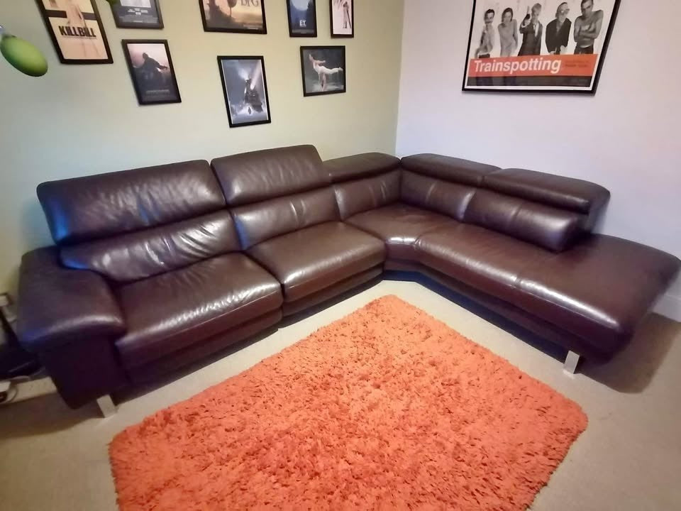 Luxe LHF Brown Leather L-Shape Corner Sofa (PTP)