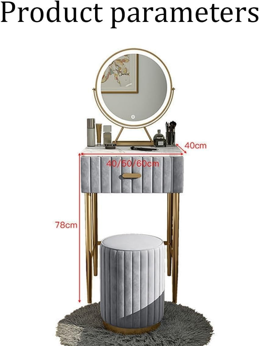 Grey Vanity Desk w/ 3-Color Dimmable LED Mirror Makeup Table & Drawers
