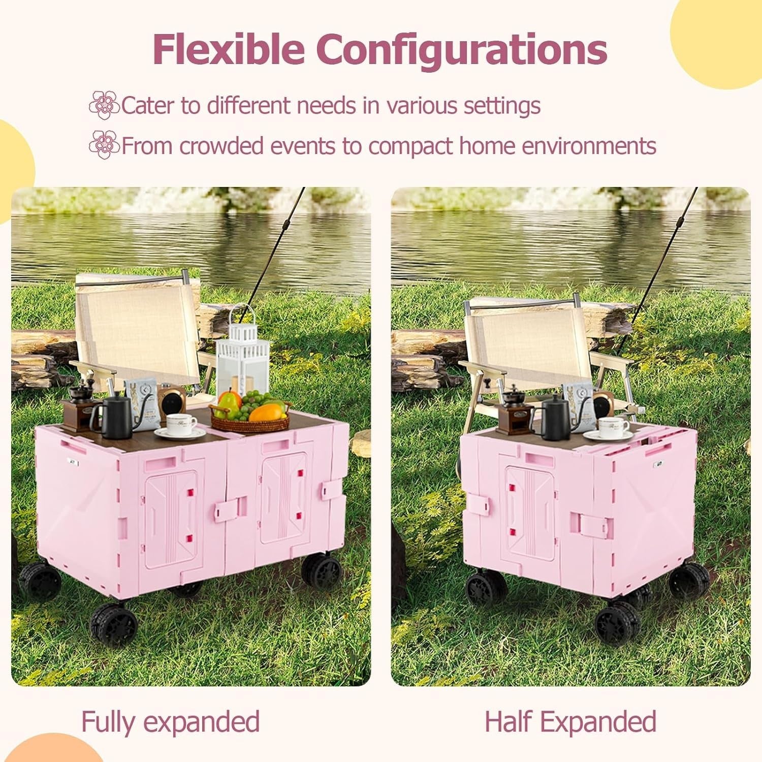 Pink 150L Folding Shopping Trolley Collapsible Wagon Cart w/ Telescopic Handle