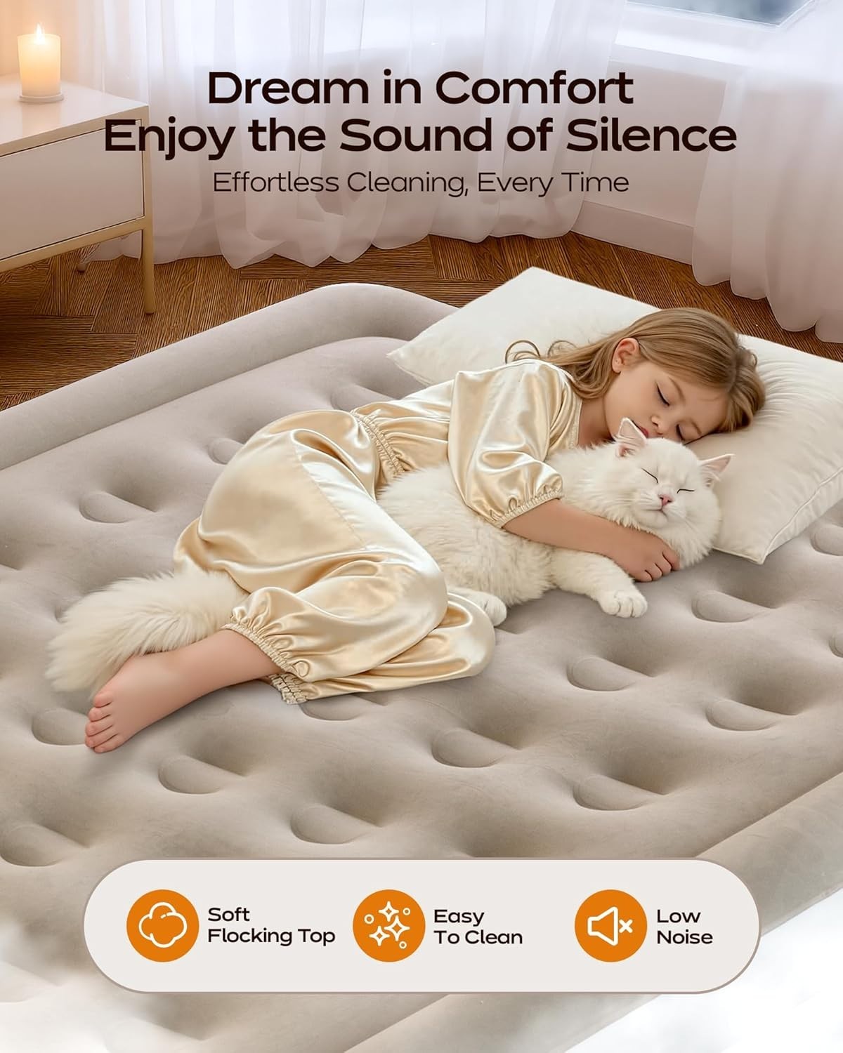 Double Air Mattress 18" Inflatable Bed with Built-In Pump, Soft Flocked Surface