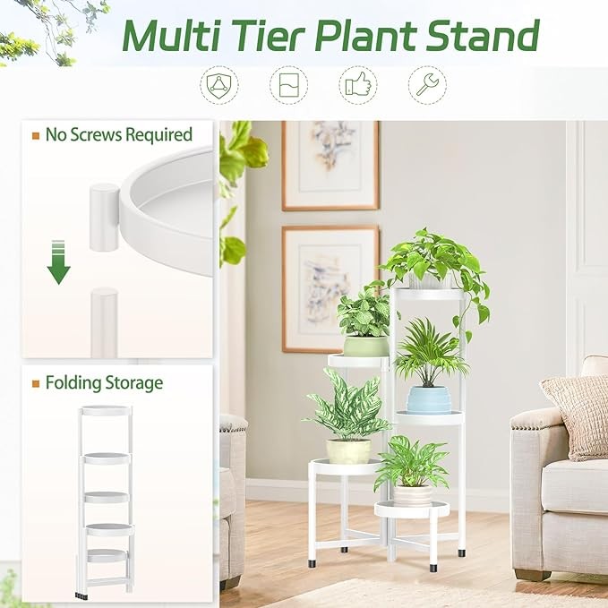 5 Tier White Metal Plant Stand Indoor Outdoor Corner Tall Flower Shelf Rack