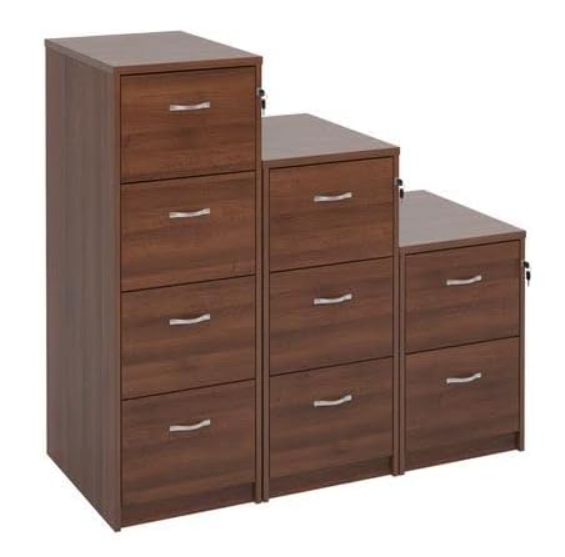 Walnut Wooden Filing Cabinet 3 Drawer Lockable 104.5cm Office Unit