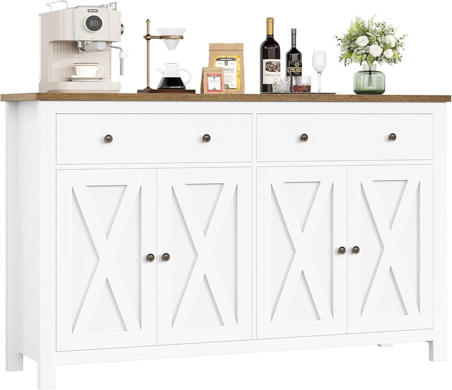 White Kitchen Sideboard Cabinet 3 Doors 2 Drawers Adjustable Shelves Large