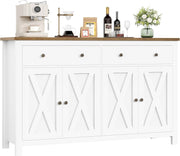 White Kitchen Sideboard Cabinet 3 Doors 2 Drawers Adjustable Shelves Large