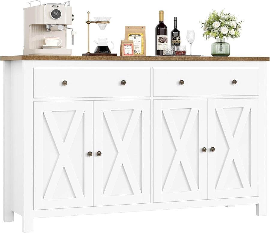 White Kitchen Sideboard Cabinet 3 Doors 2 Drawers Adjustable Shelves Large