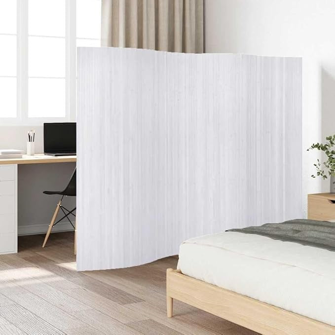 White Bamboo Room Divider 250x165cm Roll-Up Privacy Screen for Bedroom Office